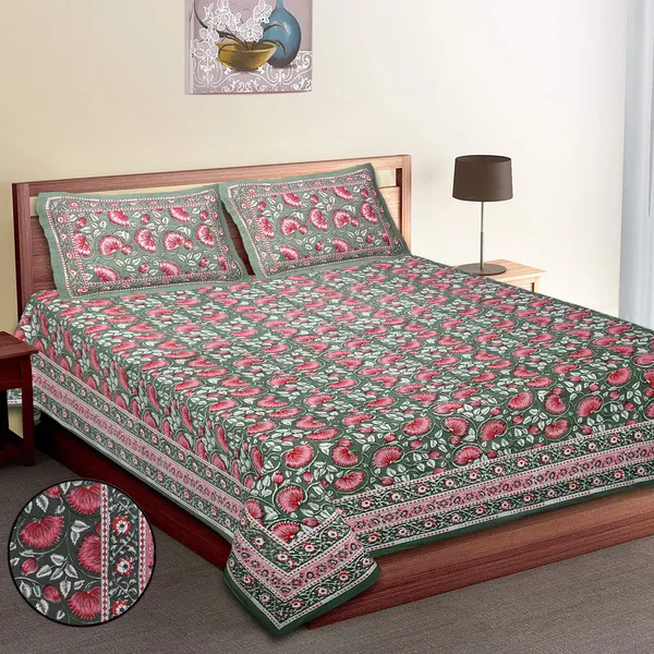 Green_Cotton_Royal_Blossom_Empire_Double_Bedsheet_With_Pillow_Cover_108_X_108_Cm